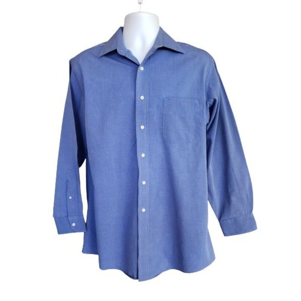 Stafford Executive Mens Button-Down Shirt 16 32 Blue Classic Non Iron Broadcloth